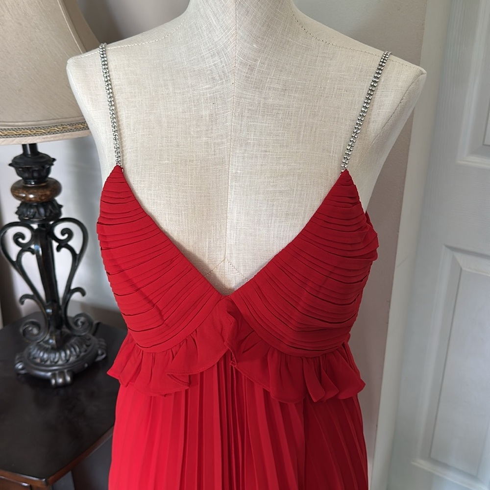 Michael Kors Red Pleated Mini Rhinestone strappy dress